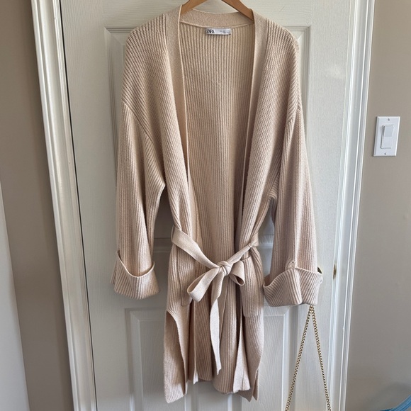 NWOT Zara Kimono Style Cream Knit Cardigan Sweater - Picture 4 of 8